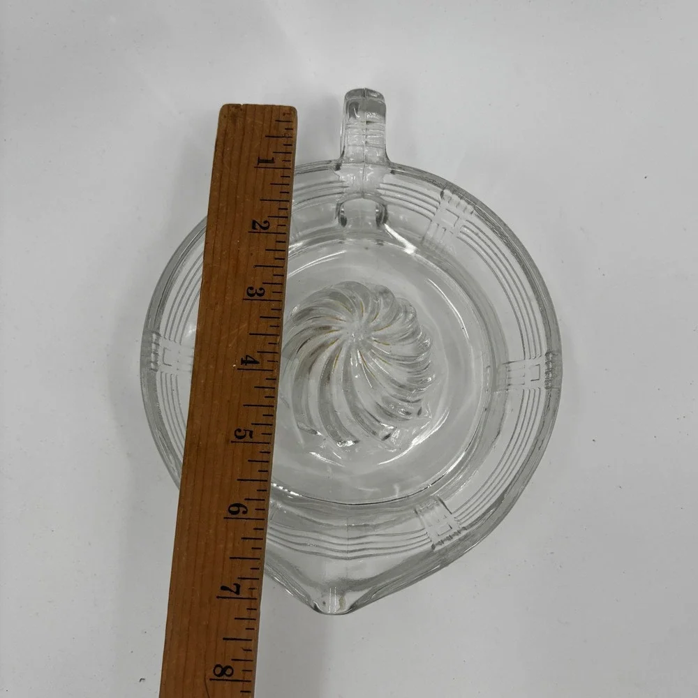 Vintage Clear Glass Citrus Juicer Reamer with Handle and Pour Spout Art Deco
