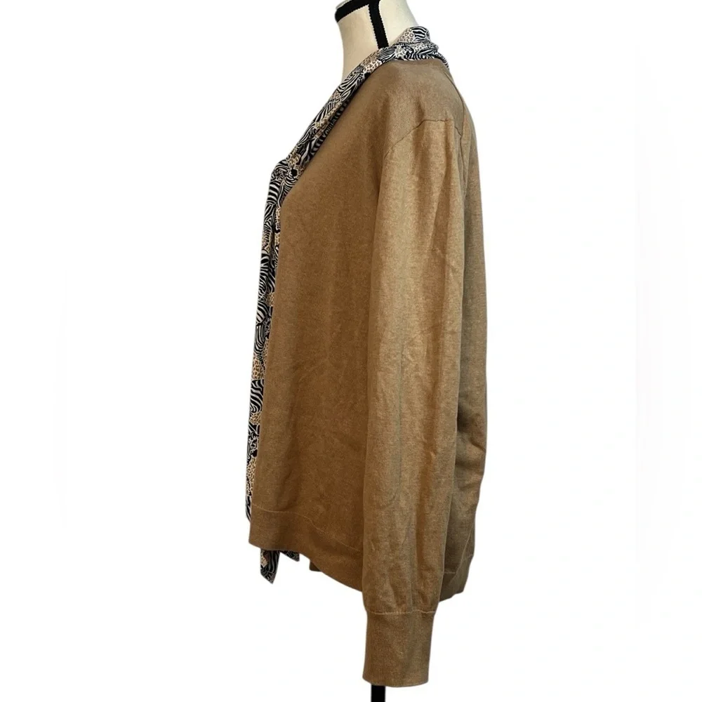J. Crew Camel Brown Sweater with Zebra Print Attached Scarf new with tags