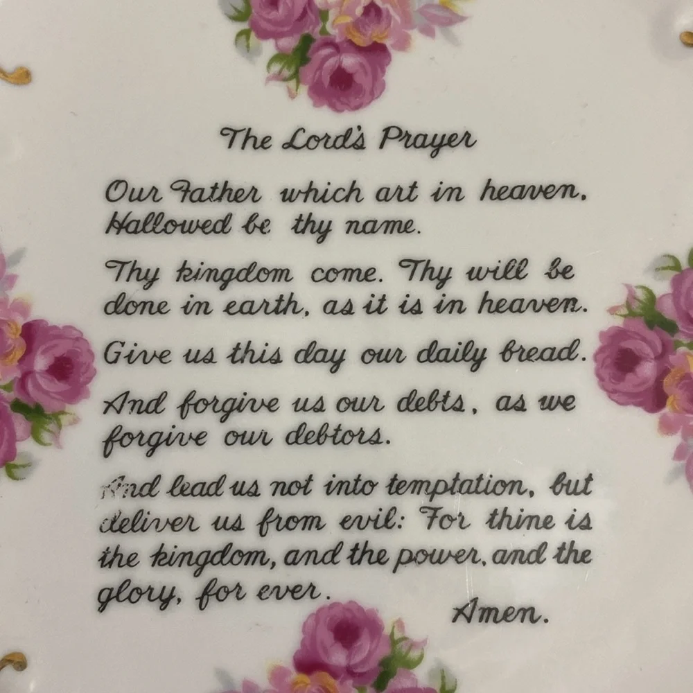 THE LORD'S PRAYER Decorative Porcelain Plate w 18K Gold Trim