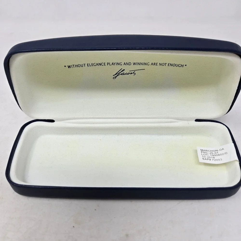 Lacoste Navy Blue Hard Shell Eyeglass Case With Logo And Quote PRC-JS-01