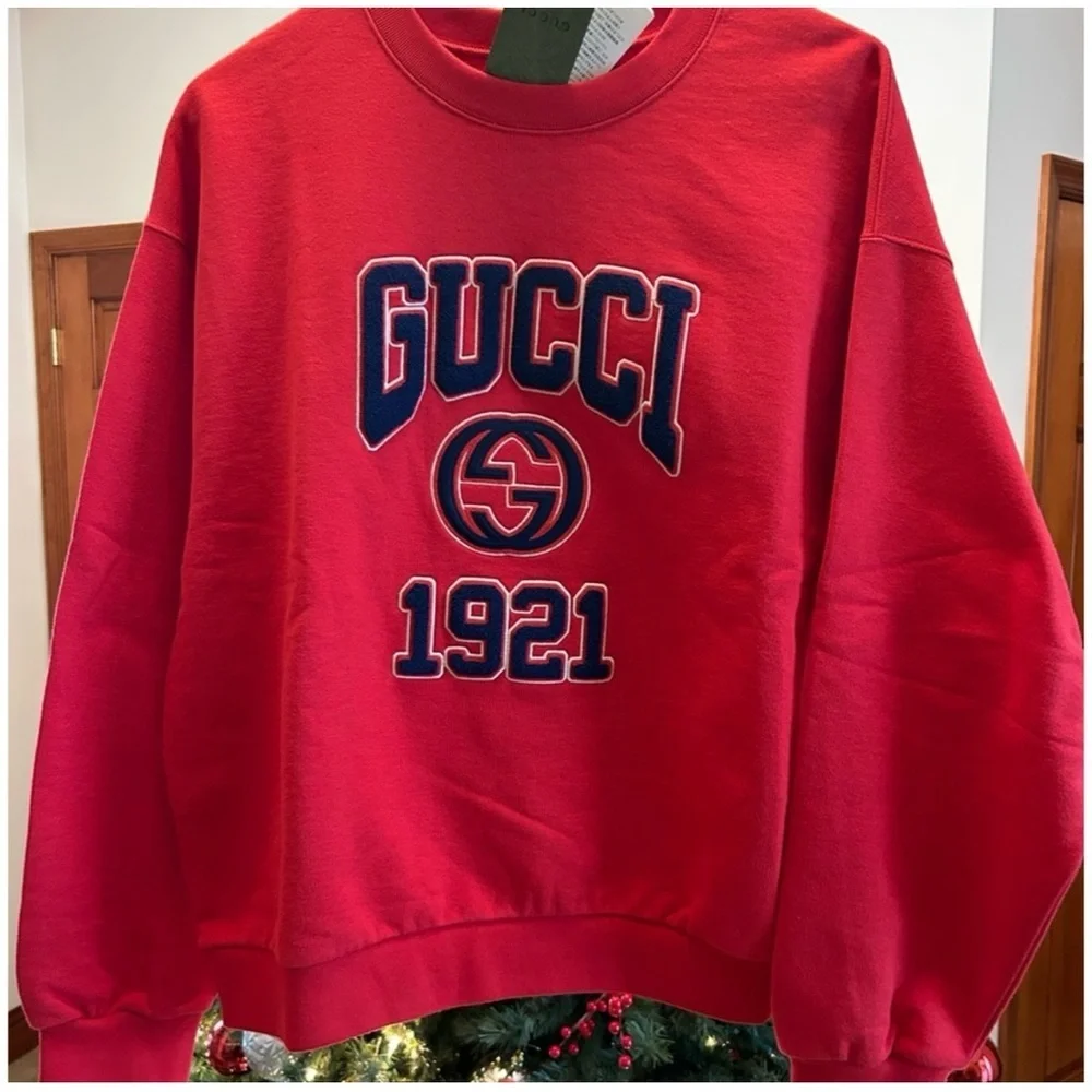 Gucci men's cotton jersey felted sweatshirt 1921 embroidery size xl
