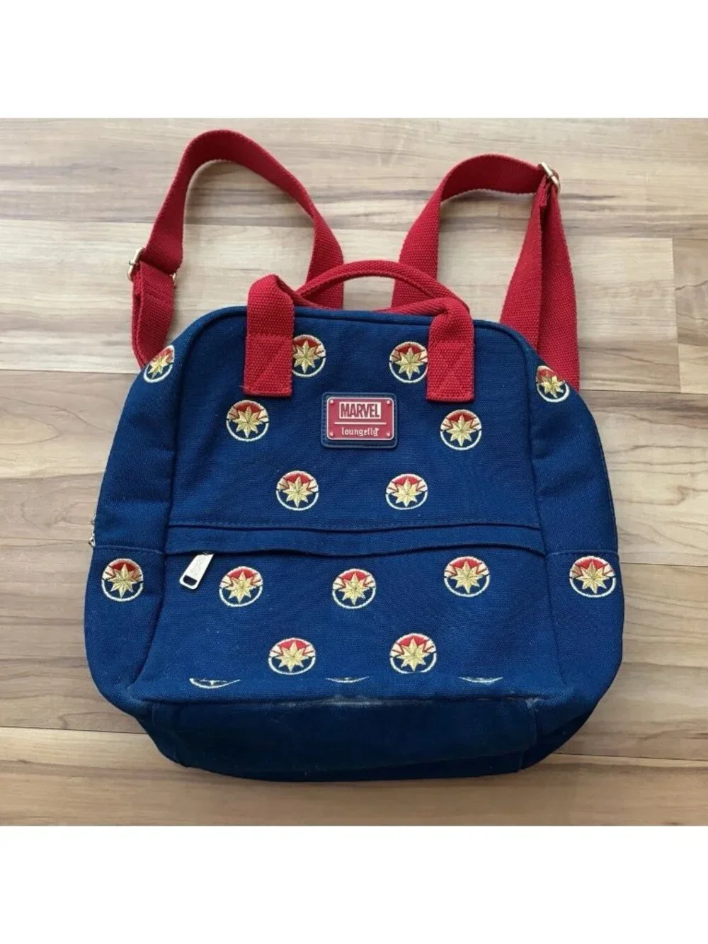 Disney Parks Loungefly Captain Marvel Canvas Mini Backpack Blue Red