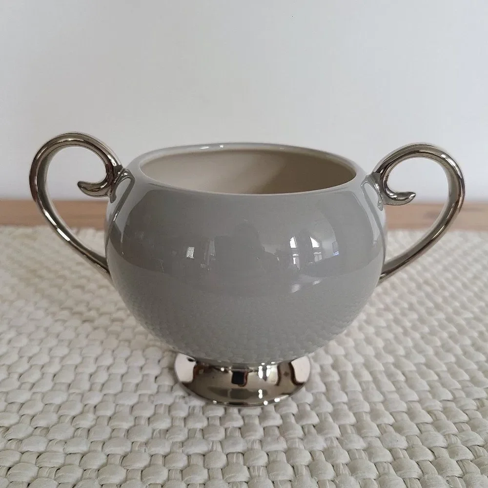 Vintage Flintridge China Brookmere (Rim) Gray Platinum MCM Sugar Bowl No Lid