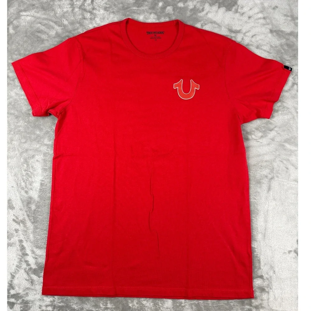 True Religion Mens Red World Tour Buddha Graphic T-Shirt Large Short Sleeve
