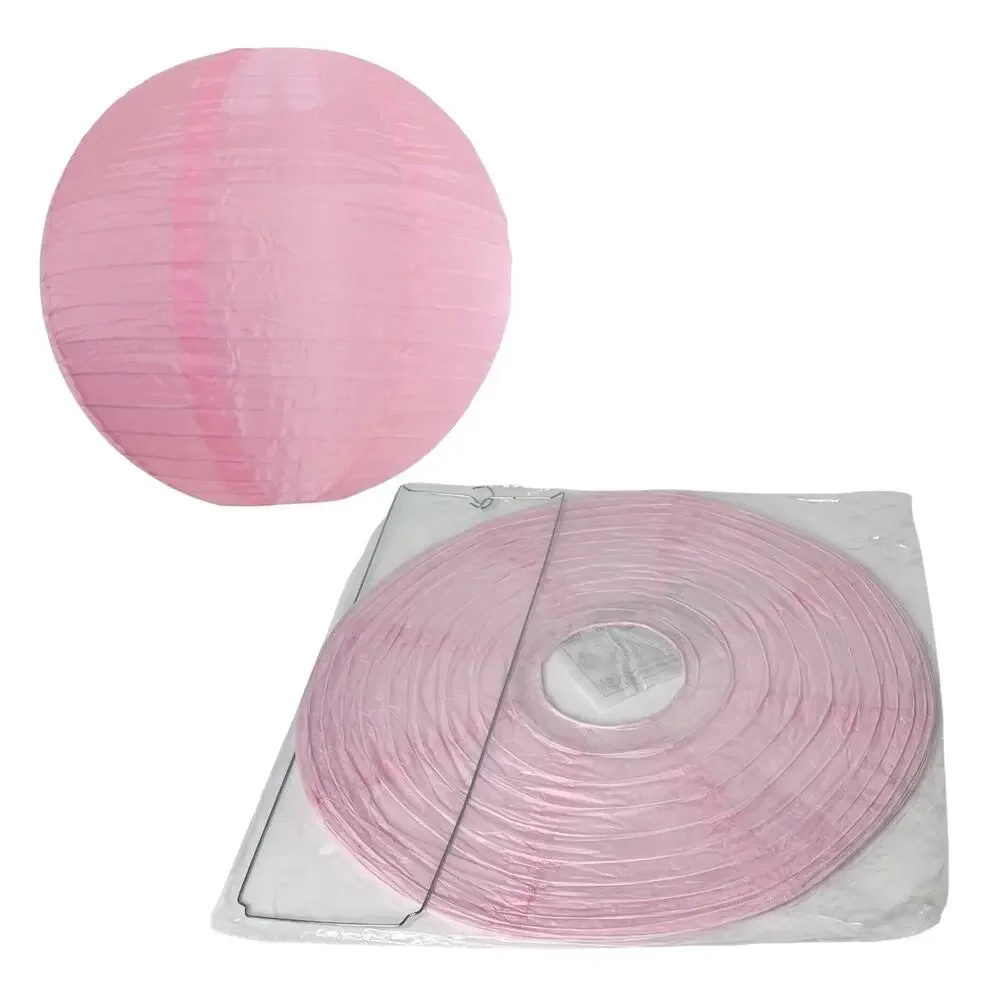 16 Inch Pink Shimmering Nylon Lantern, Even Ribbing, Durable, Hanging Decoration