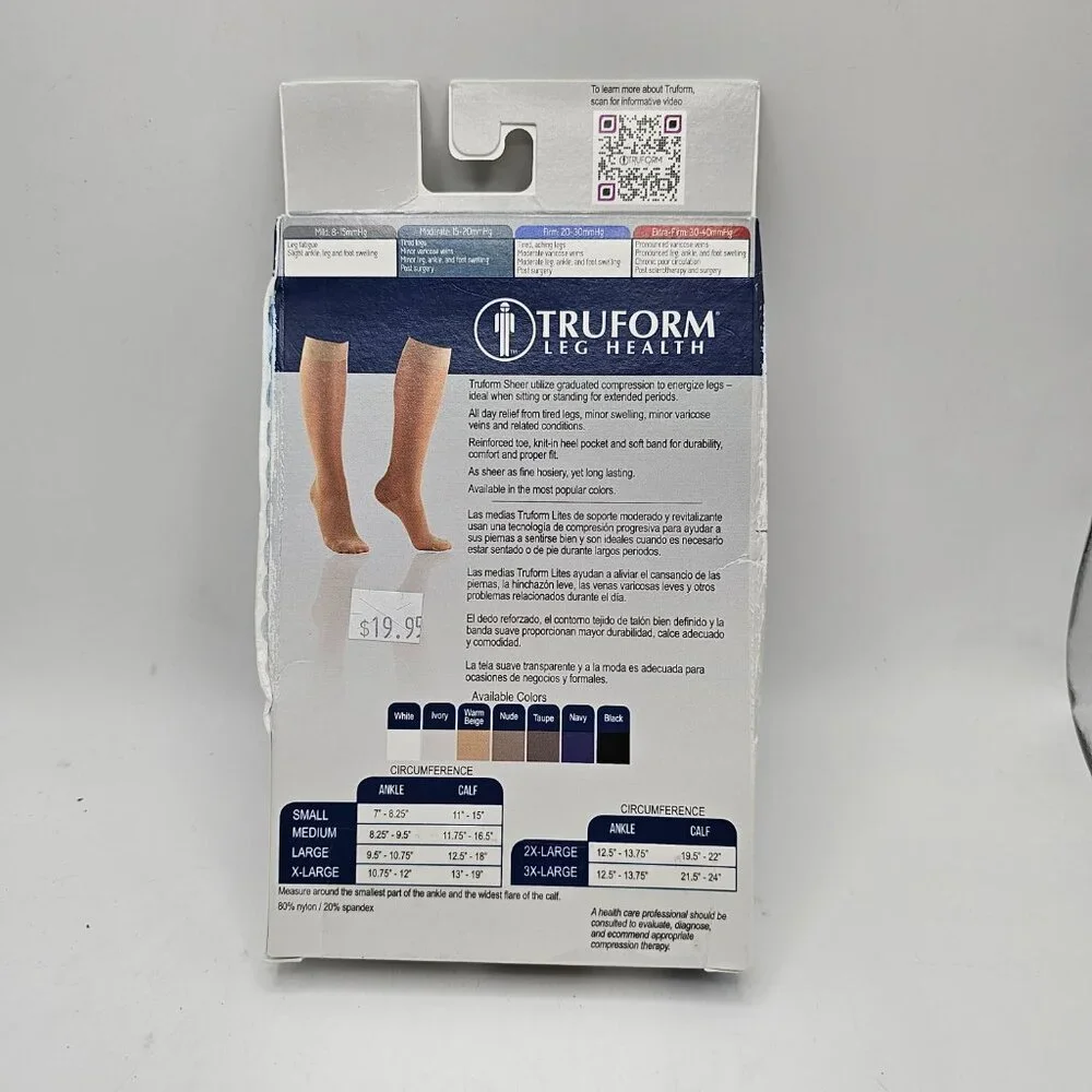 NWT Women's TRUFORM Lites Sheer Knee High Stocking‎ 15-20 mmHg (Beige) Medium