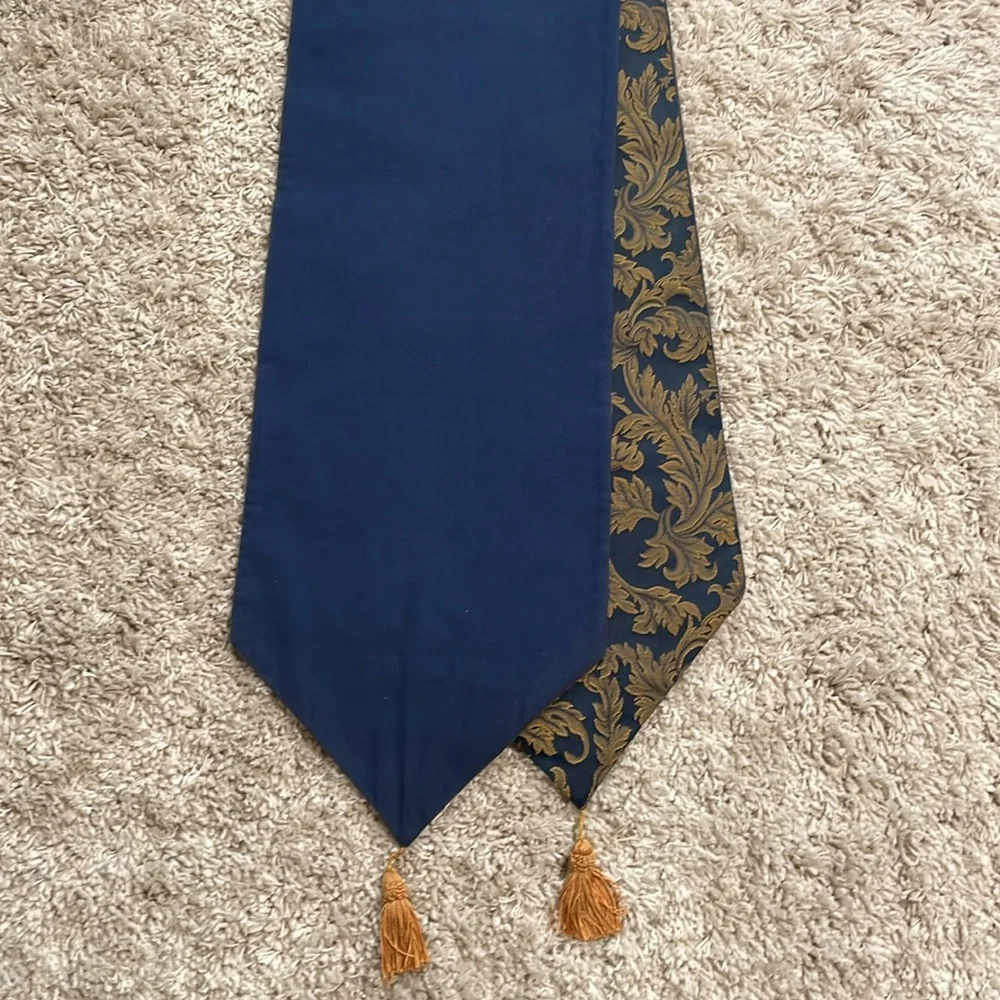 Elegant Blue & Gold Tapestry Table Runner - Crate&Barrel