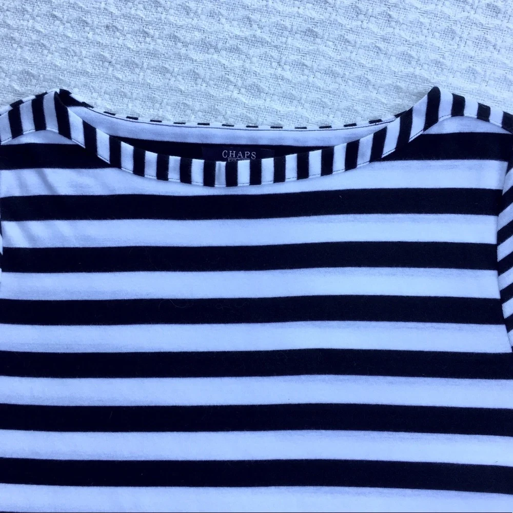CHAPS NAVY and WHITE STRIPED BOATNECK TEE SHIRT