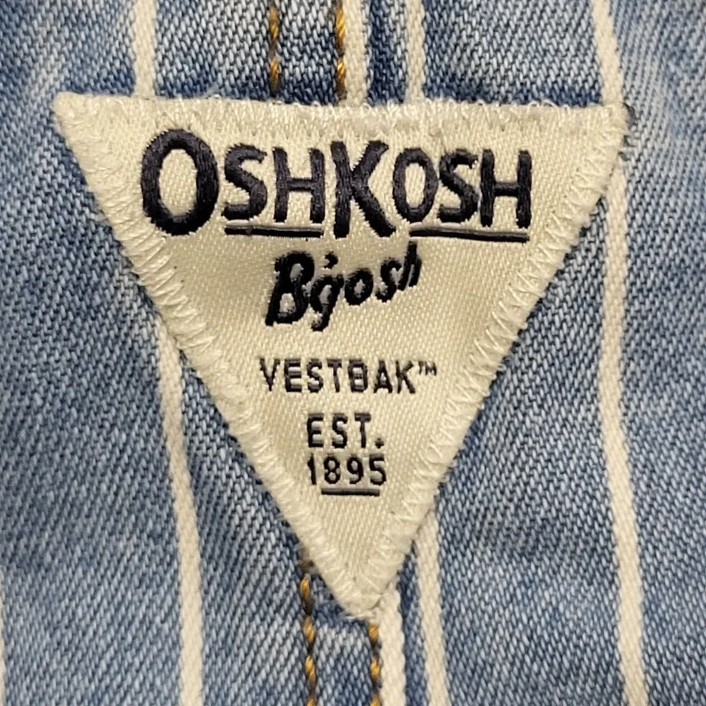 OshKosh Bgosh Girls Blue White Striped Denim Vestbak Overalls Dress Size 10