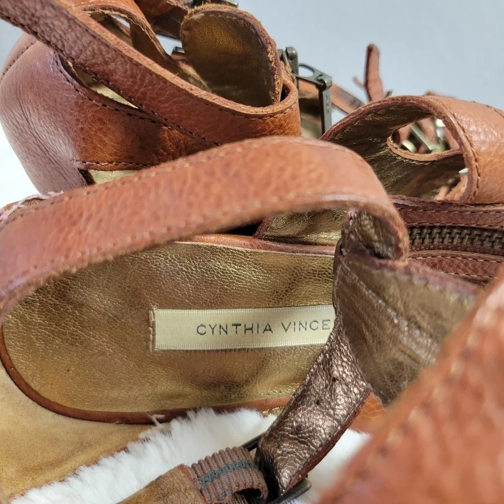 CYNTHIA VINCENT // jagger wooden platform leather gladiator wedge heels