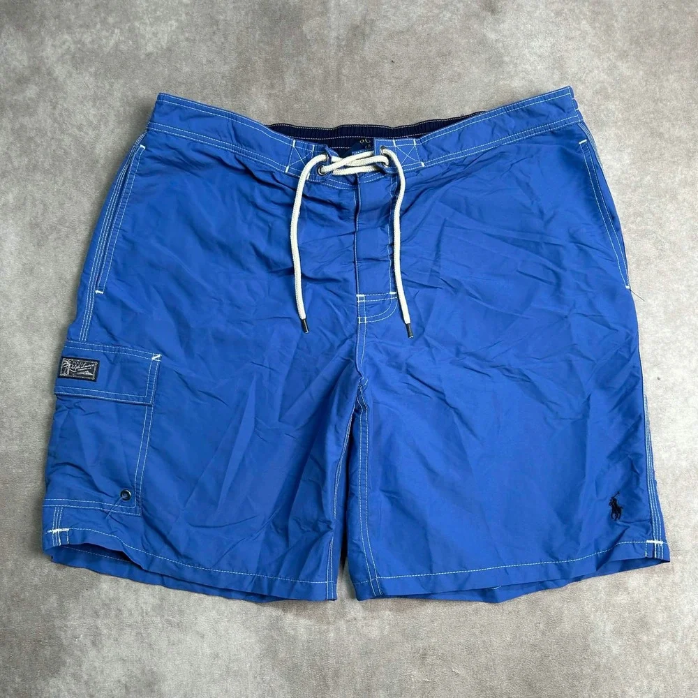 Polo Ralph Lauren Mens XXL Blue Cargo Swim Trunks Board Shorts Mesh Lined