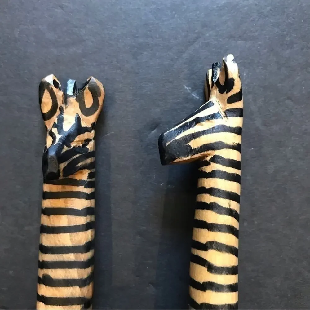 African Hand Carved Wooden Zebra Serving Spoons, Two Piece Set