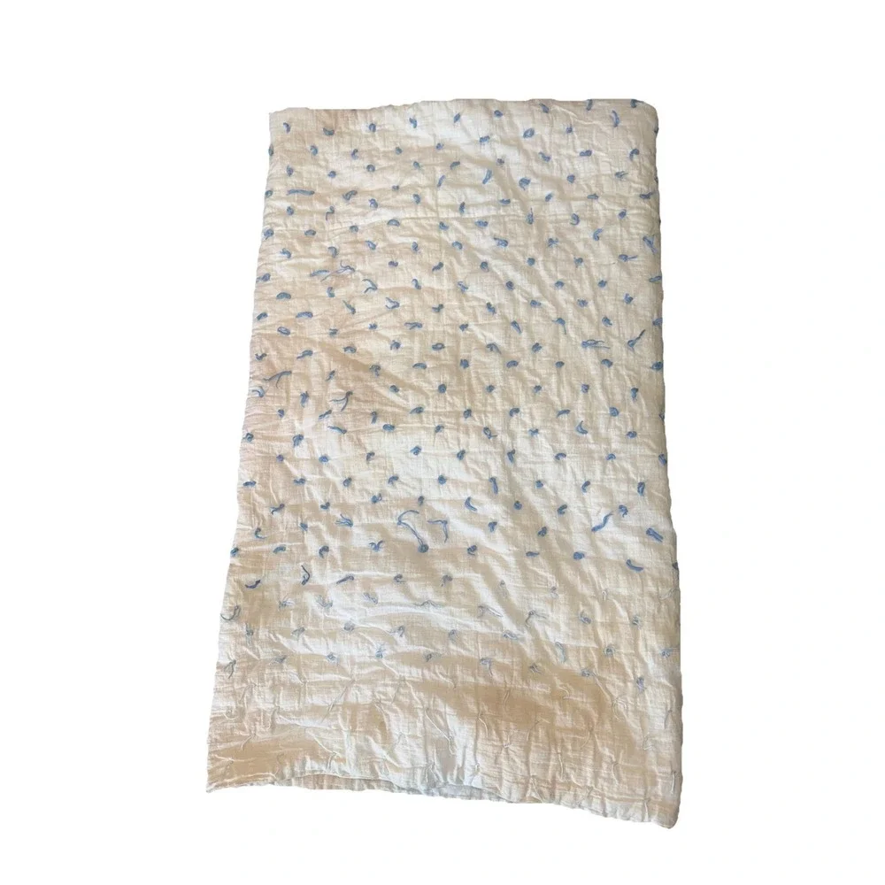 Vintage Cream W Blue Ties Quilt Blanket 68X65 In Significant Stain Areas Hole
