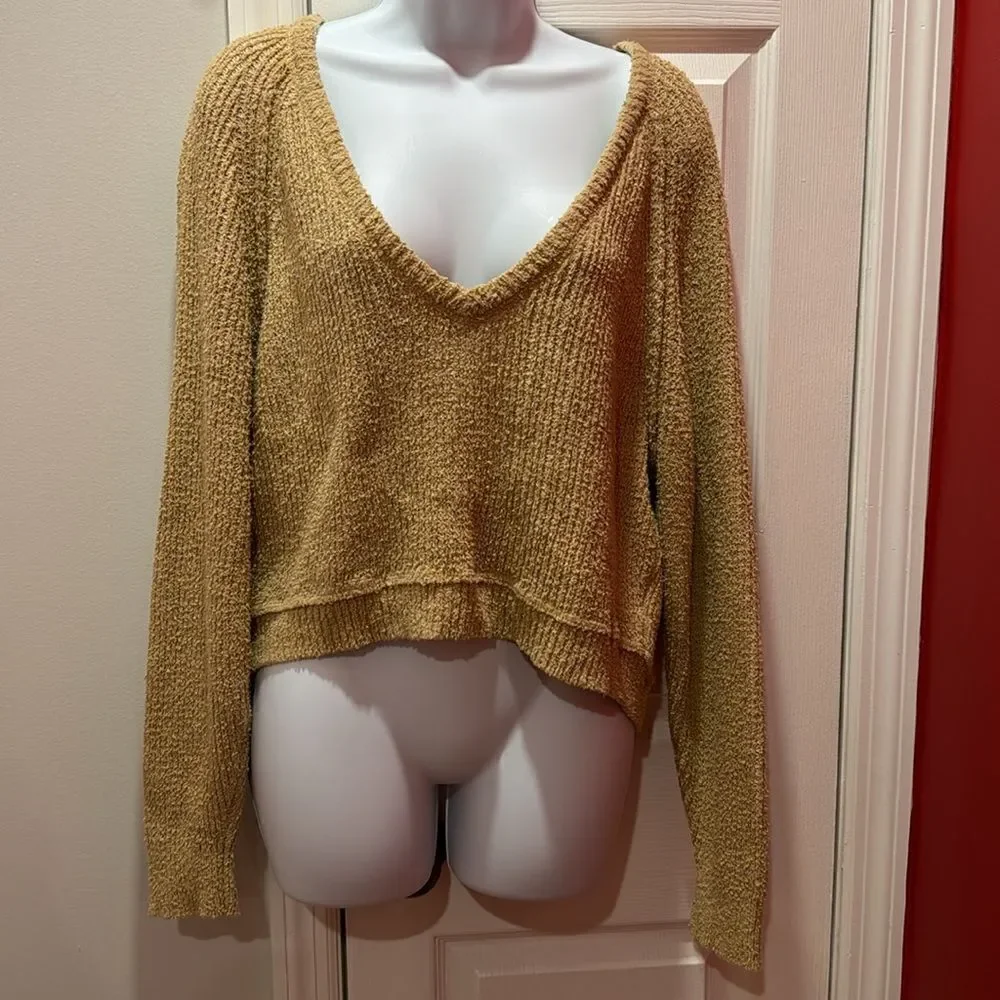 Free People High Low V-Neck‎ Cropped Sweater  Cream Size S