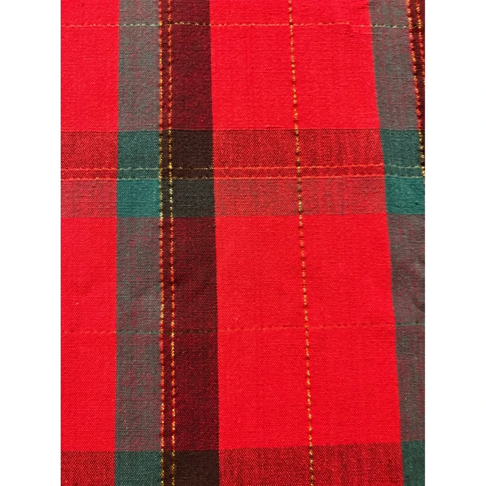 Hand Woven Plaid Tablecloth Red Teal Gold Sparkle‎ Festive Cotton  55 x 72