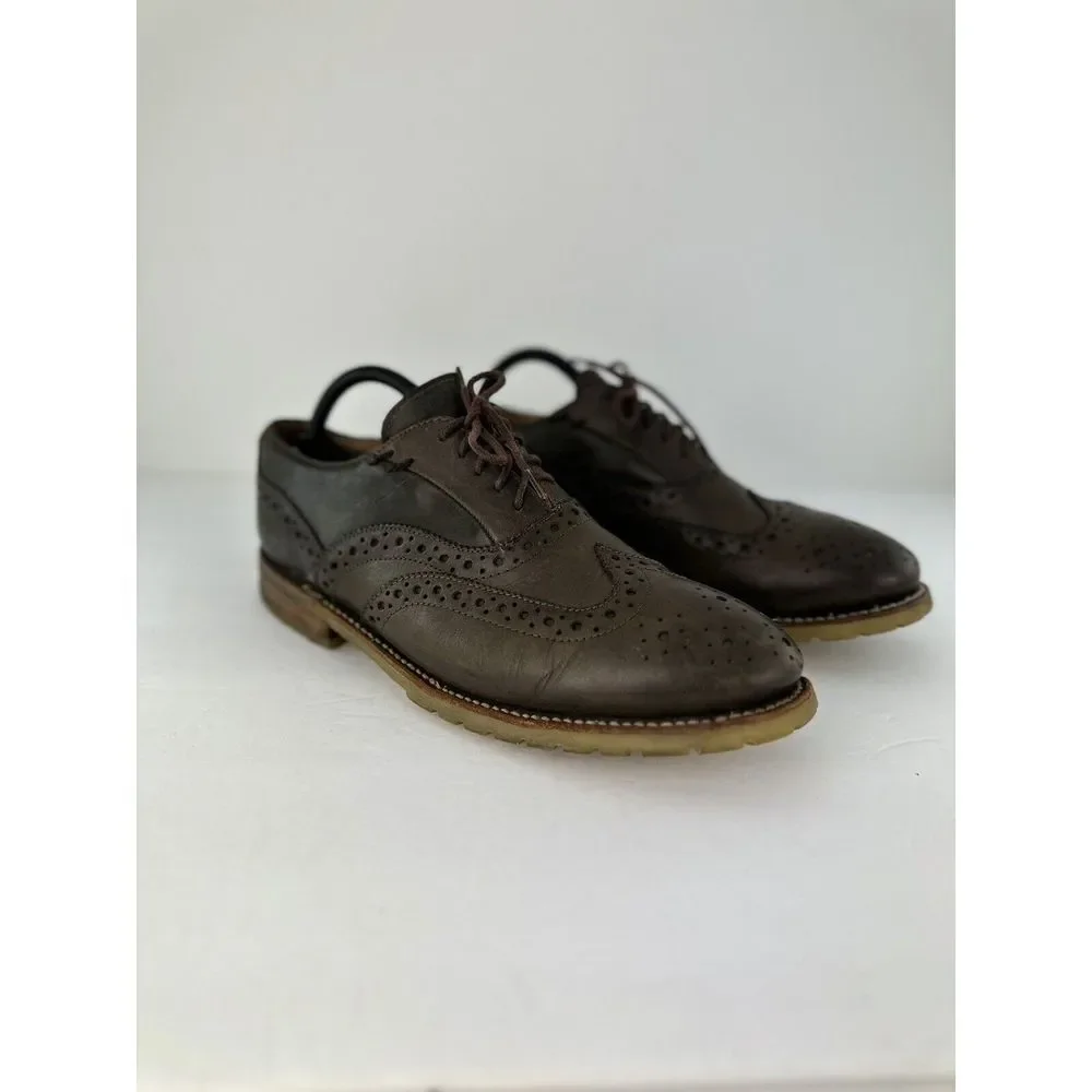 J.D. Fisk Mens Brown Leather Wingtip Oxford Lug Sole Brogue Shoes Size 9.5