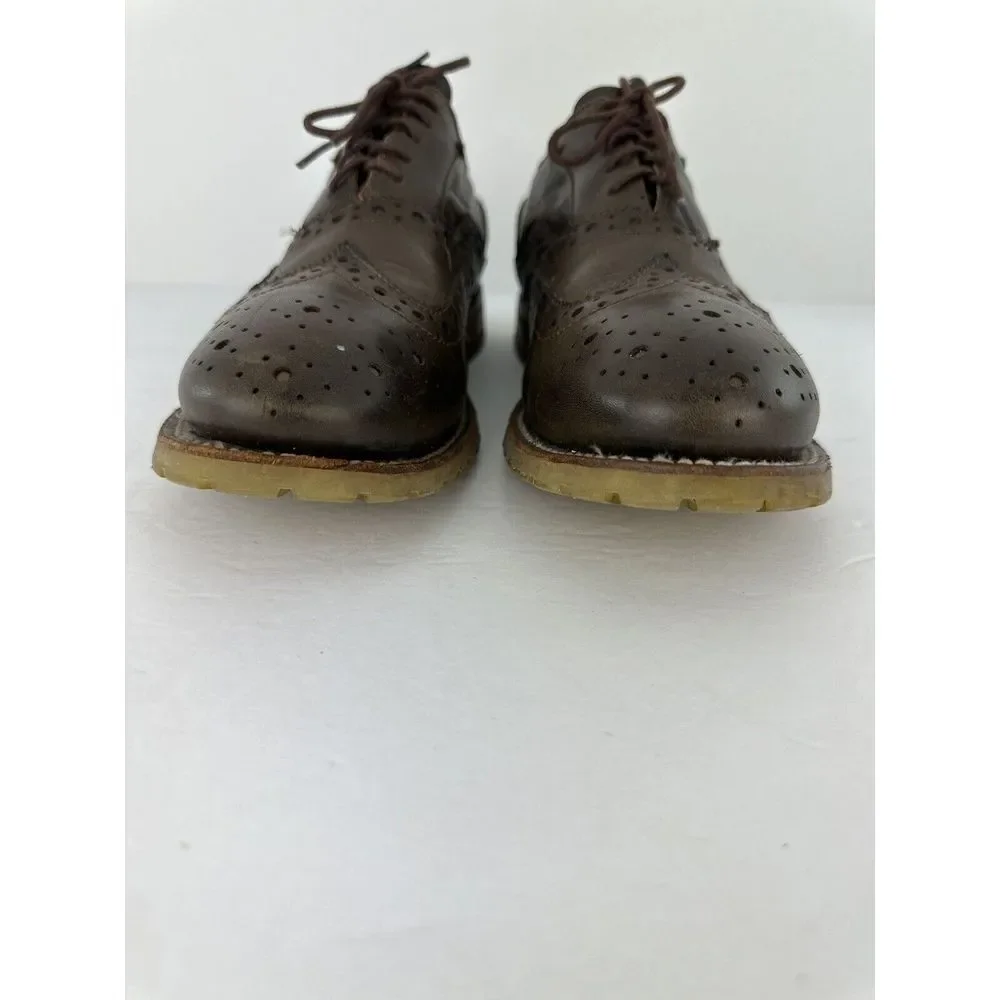 J.D. Fisk Mens Brown Leather Wingtip Oxford Lug Sole Brogue Shoes Size 9.5