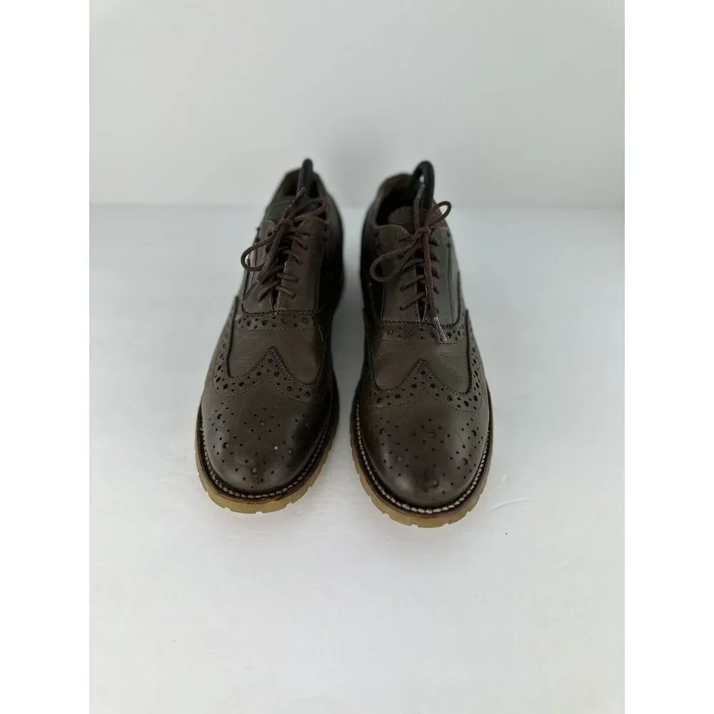 J.D. Fisk Mens Brown Leather Wingtip Oxford Lug Sole Brogue Shoes Size 9.5