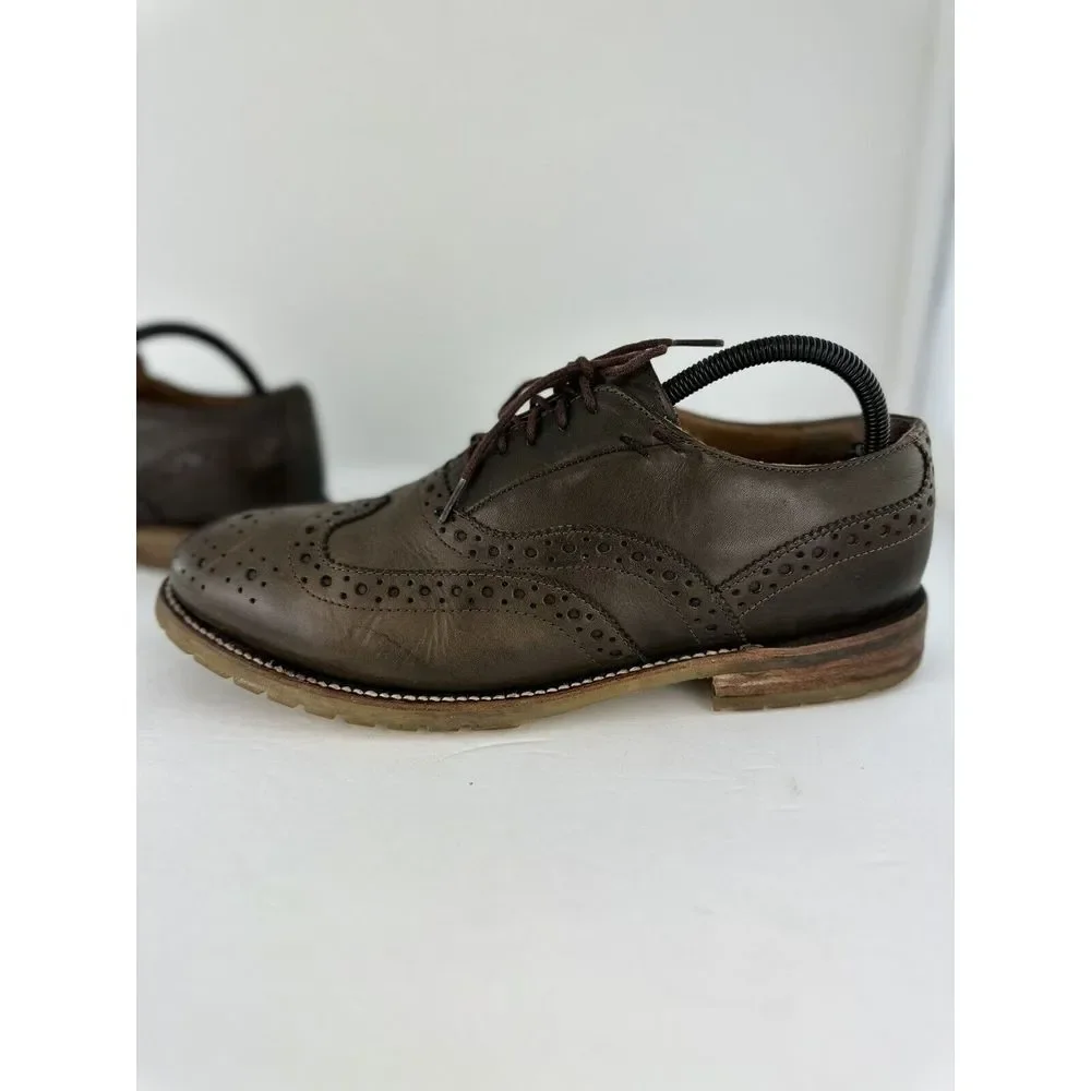 J.D. Fisk Mens Brown Leather Wingtip Oxford Lug Sole Brogue Shoes Size 9.5