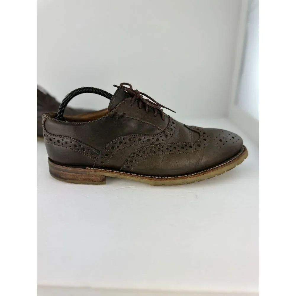 J.D. Fisk Mens Brown Leather Wingtip Oxford Lug Sole Brogue Shoes Size 9.5