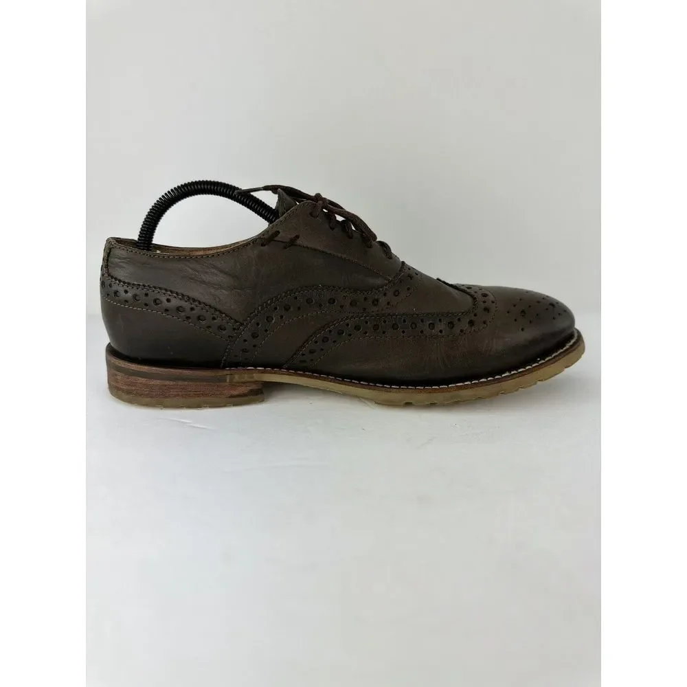 J.D. Fisk Mens Brown Leather Wingtip Oxford Lug Sole Brogue Shoes Size 9.5