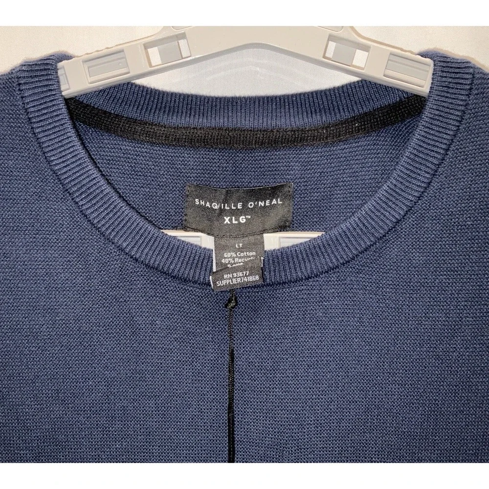 NWT‎ Men's Shaquille O'Neal Big & Tall Crew Neck Sweater Navy Blue XLT