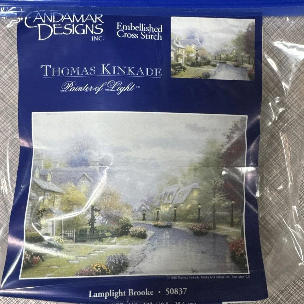 Sewing Craft Thomas Kincaid Lamplight Brook Cross‎ Stitch Kit Started 1995