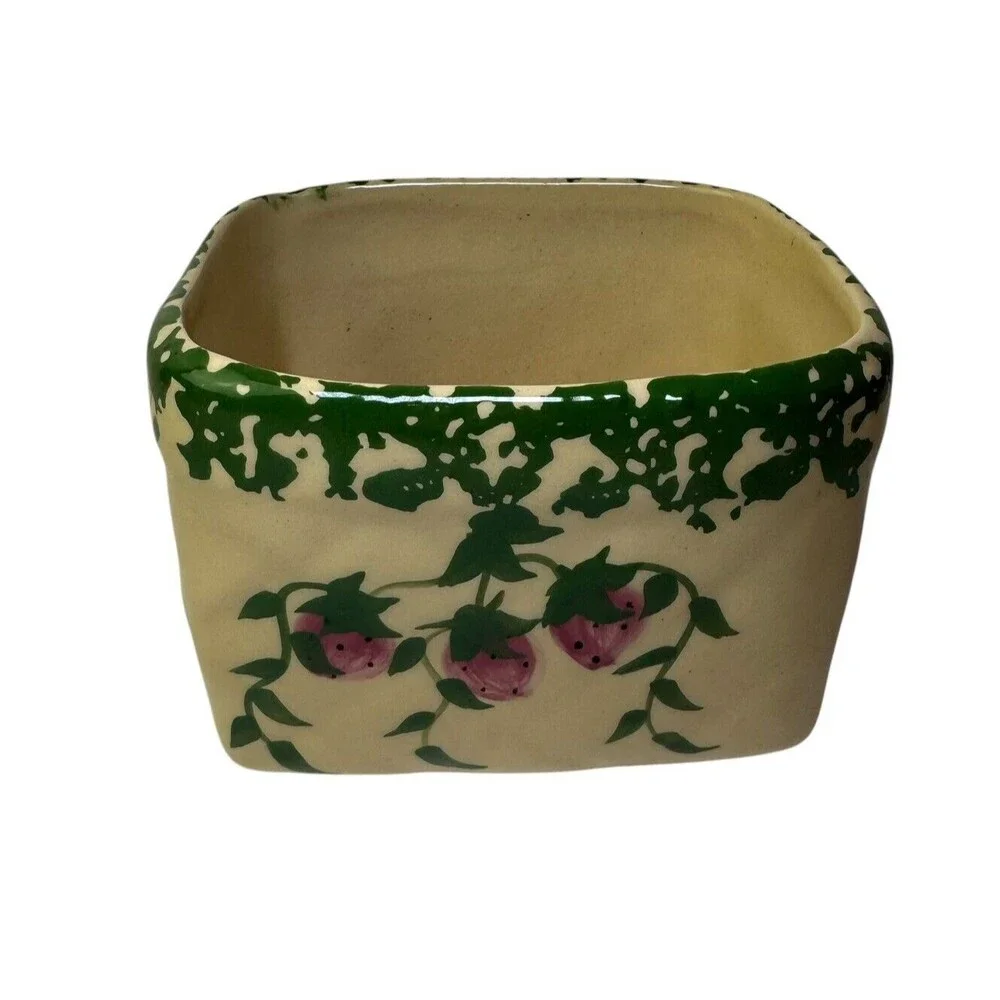 Vintage 1999‎ ALPINE POTTERY ROSEVILLE OHIO Square Bowl Floral Pattern 5