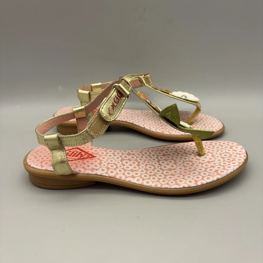 Oilily Sandals Womens Size 36 Gold Thong Floral Rhinestone Strap Cute Colorful