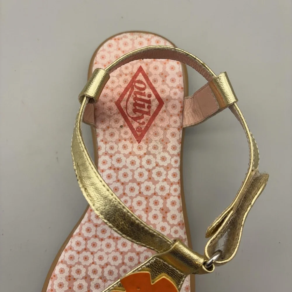 Oilily Sandals Womens Size 36 Gold Thong Floral Rhinestone Strap Cute Colorful