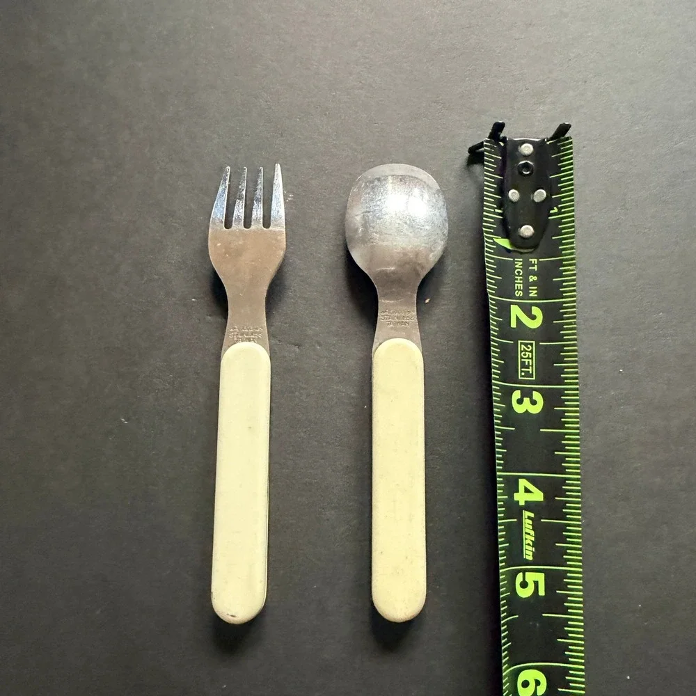 Anacapa Vintage Kids Fork and Spoon Set Stainless Steel‎ Sun Wagon Pail Flower