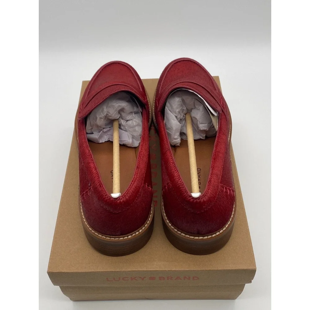 Lucky Brand Salima 2 Red Haircalf Penny Loafers Bossa Nova Womens 12M LK-SALIMA2