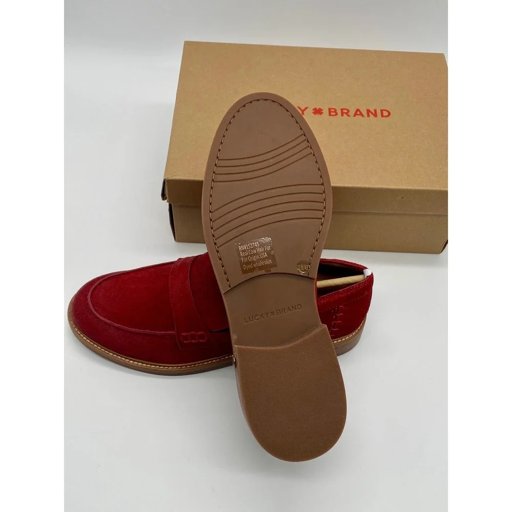 Lucky Brand Salima 2 Red Haircalf Penny Loafers Bossa Nova Womens 12M LK-SALIMA2