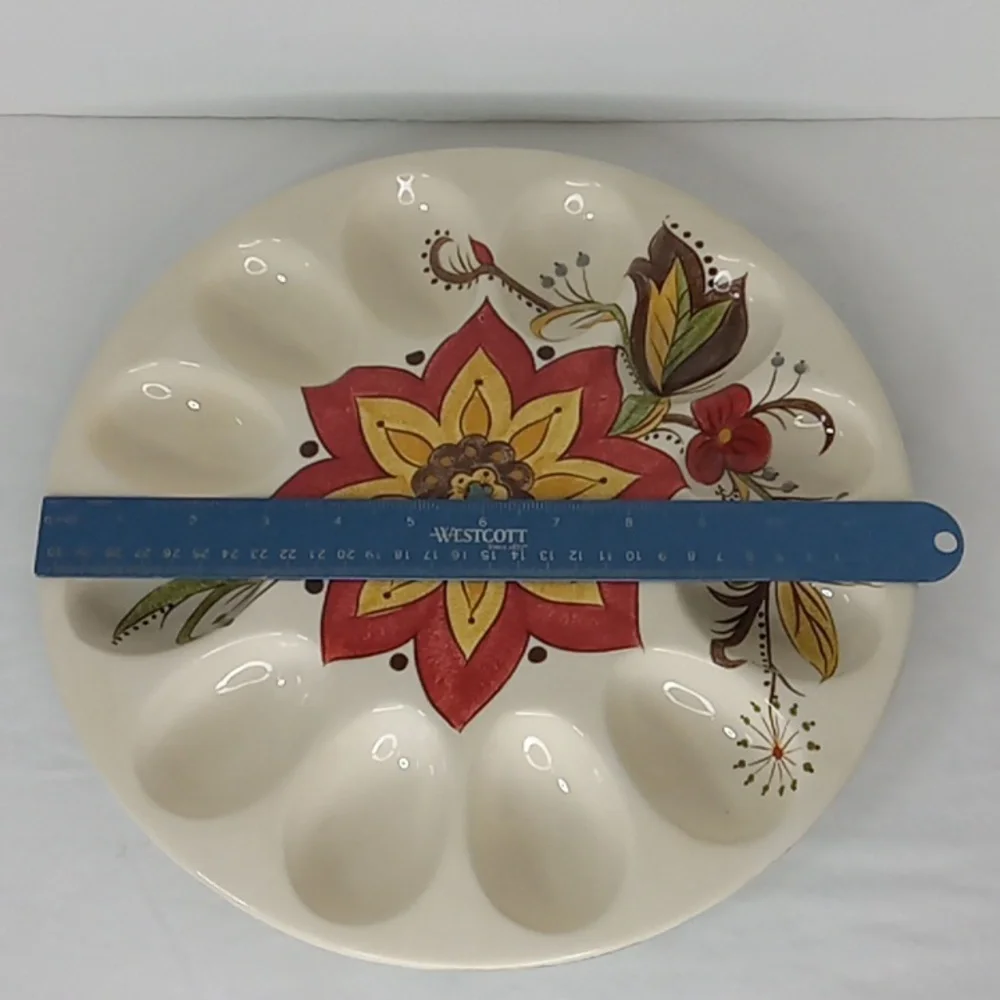 Pier 1 Carynthum Handcrafted Earthenware Colorful Boho Deviled Egg Platter