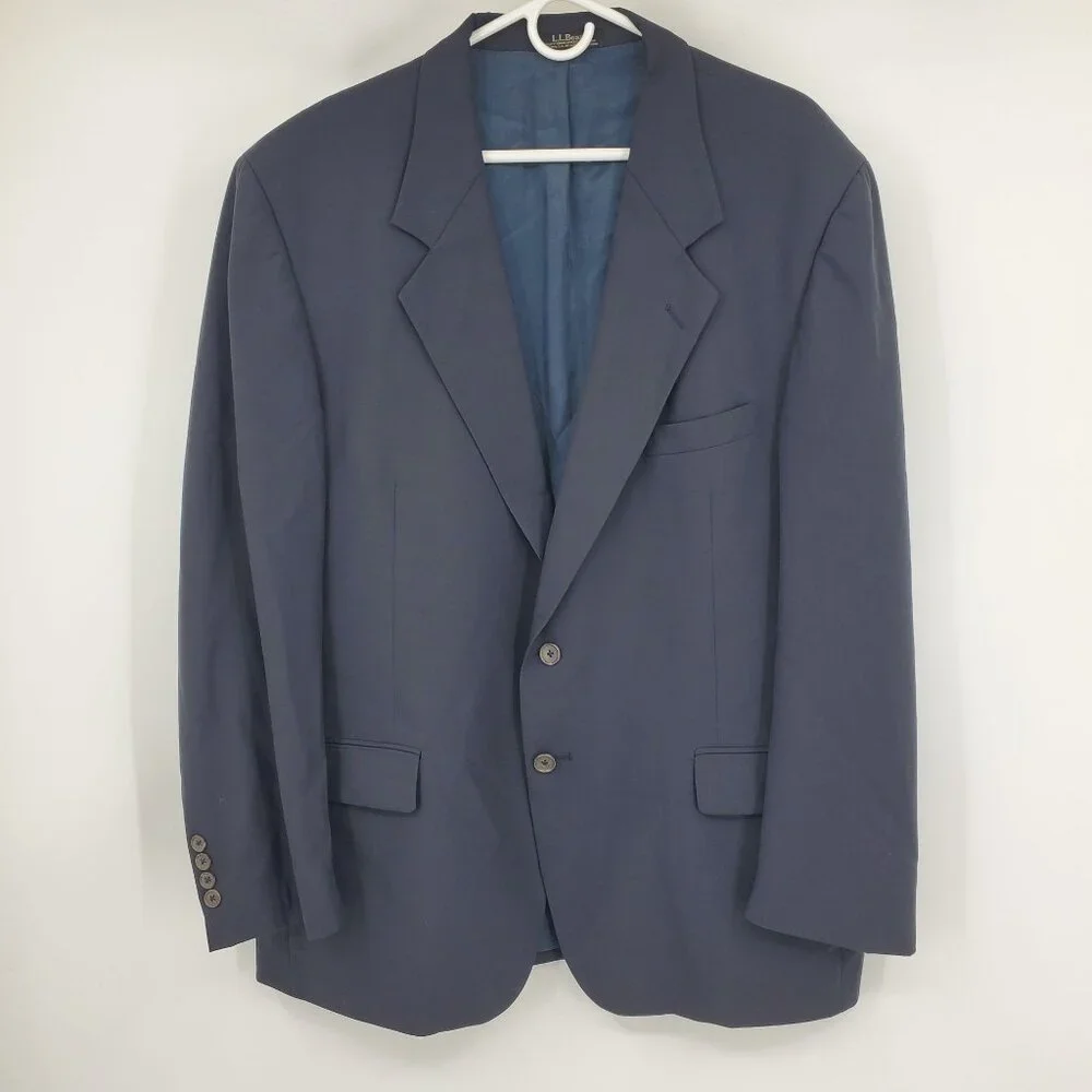 L.L. Bean Navy Blue 2‎ Button Timeless Business Office Blazer Suit Jacket 46 R