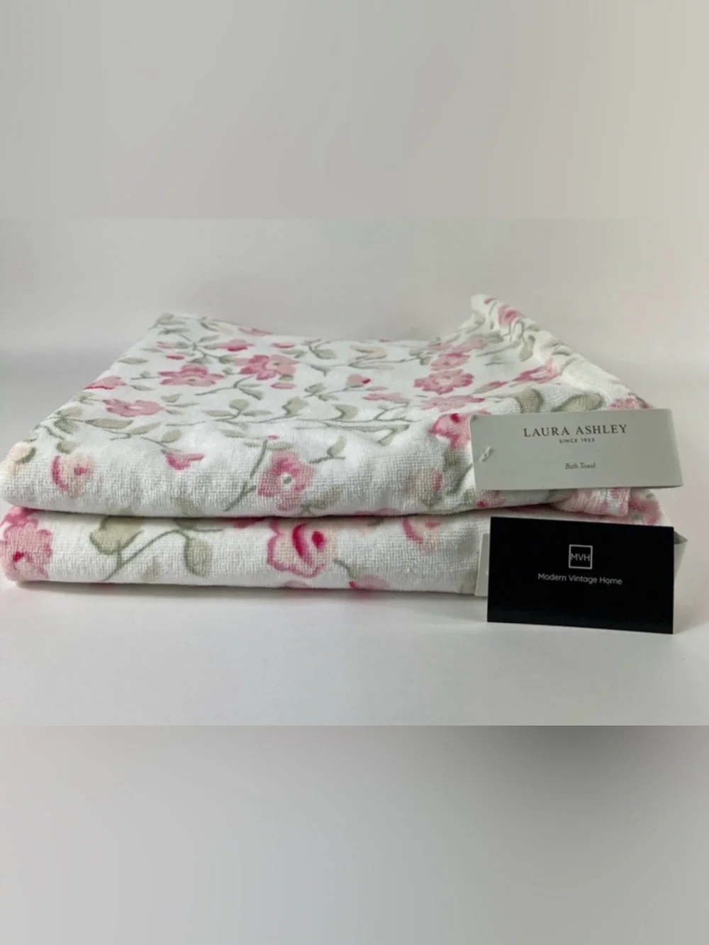 Laura Ashley Tinsley Pink & White Floral Cotton Bath Towels- set of 2