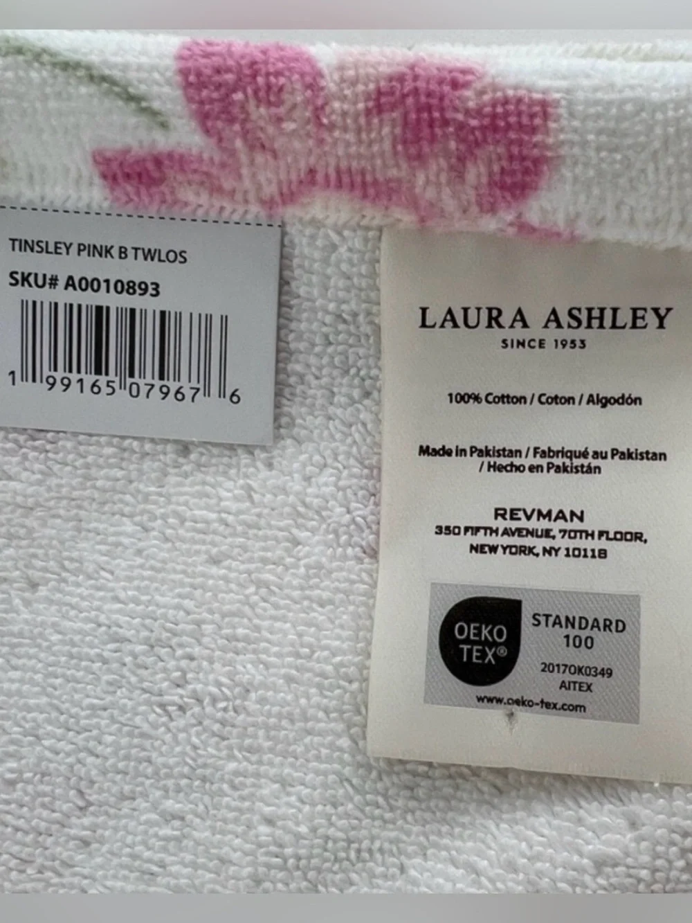 Laura Ashley Tinsley Pink & White Floral Cotton Bath Towels- set of 2
