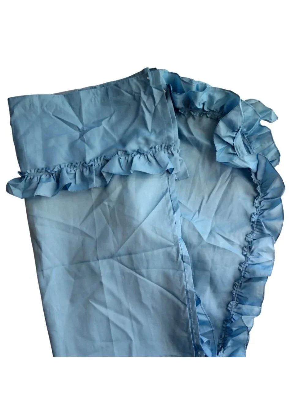 Vintage Blue Fabric Ruffled Shower Curtain 2 Panels No Tie Backs New Old Stock