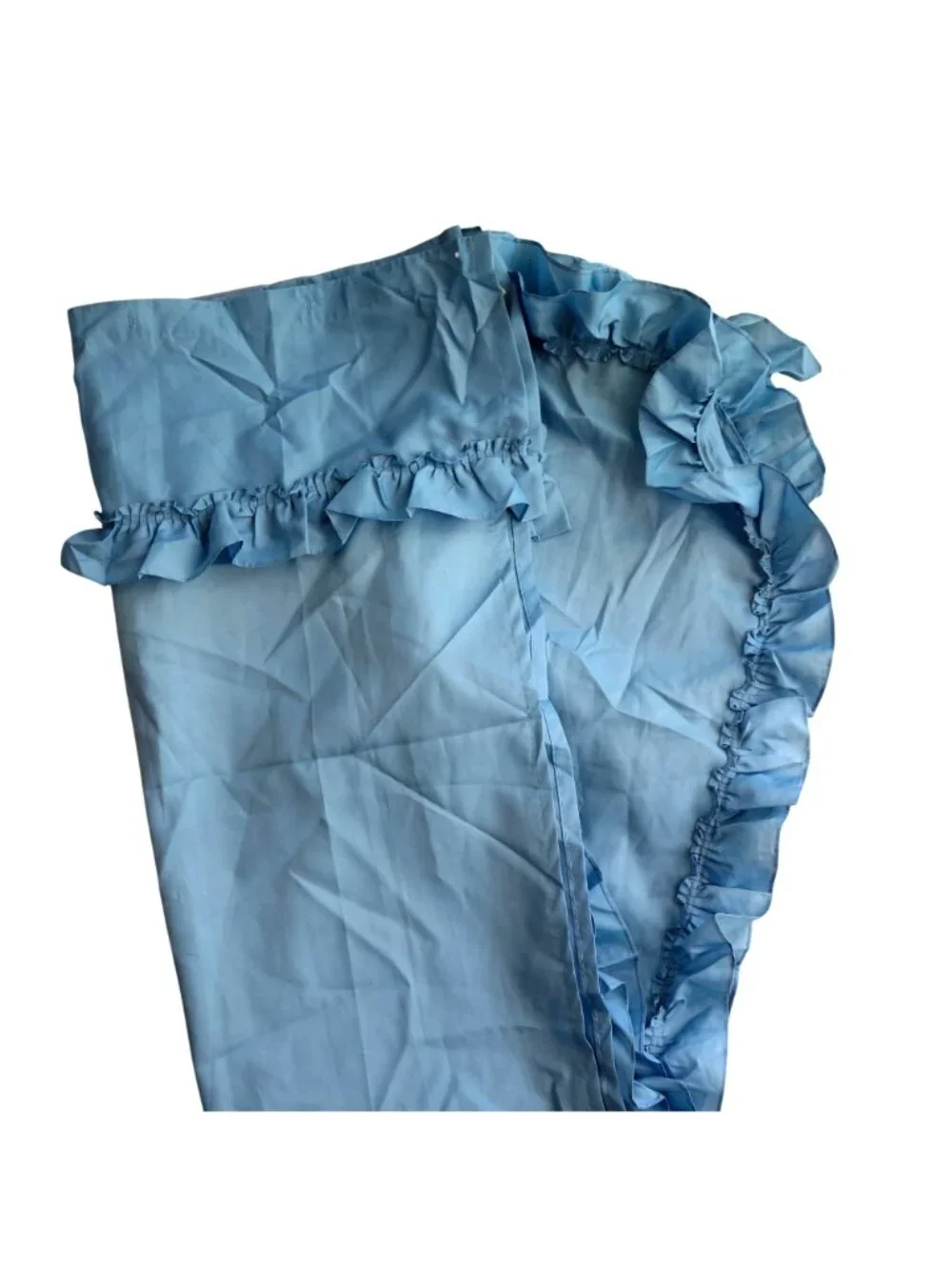 Vintage Blue Fabric Ruffled Shower Curtain 2 Panels No Tie Backs New Old Stock