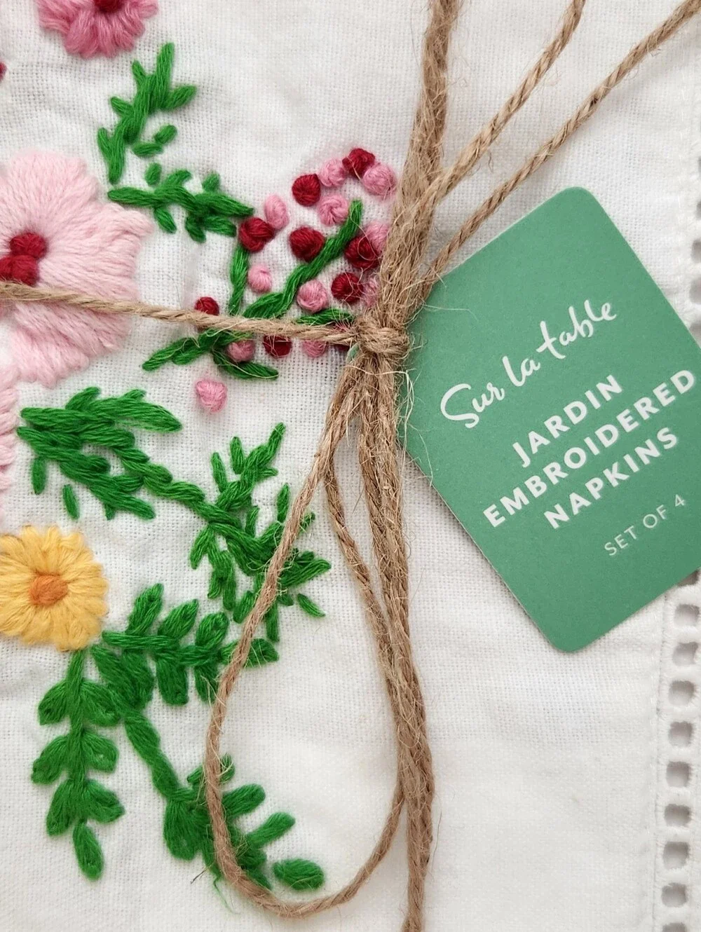 Sur la Table Jardin Floral Embroidered Napkins - Set of 4 - New