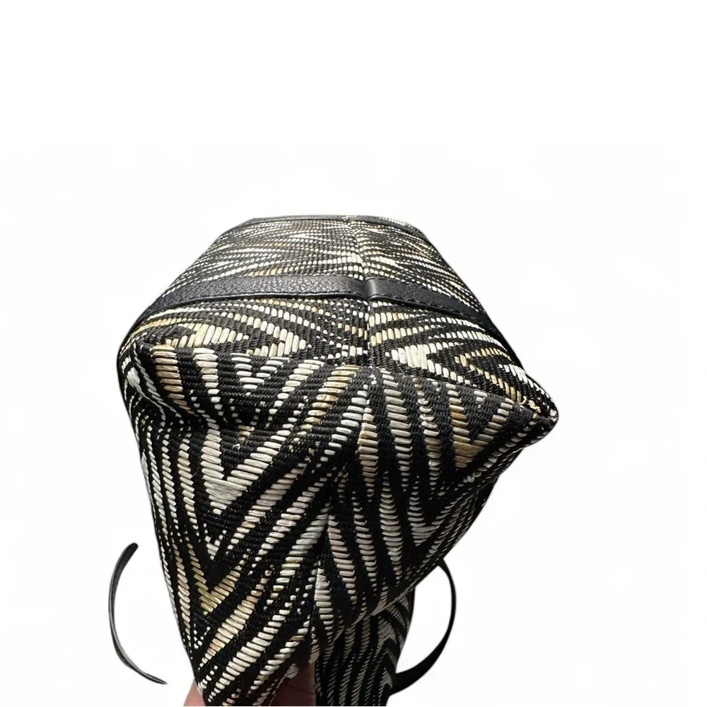 Henri Bendel Black and Tan Chevron Shoulder Tote Bag