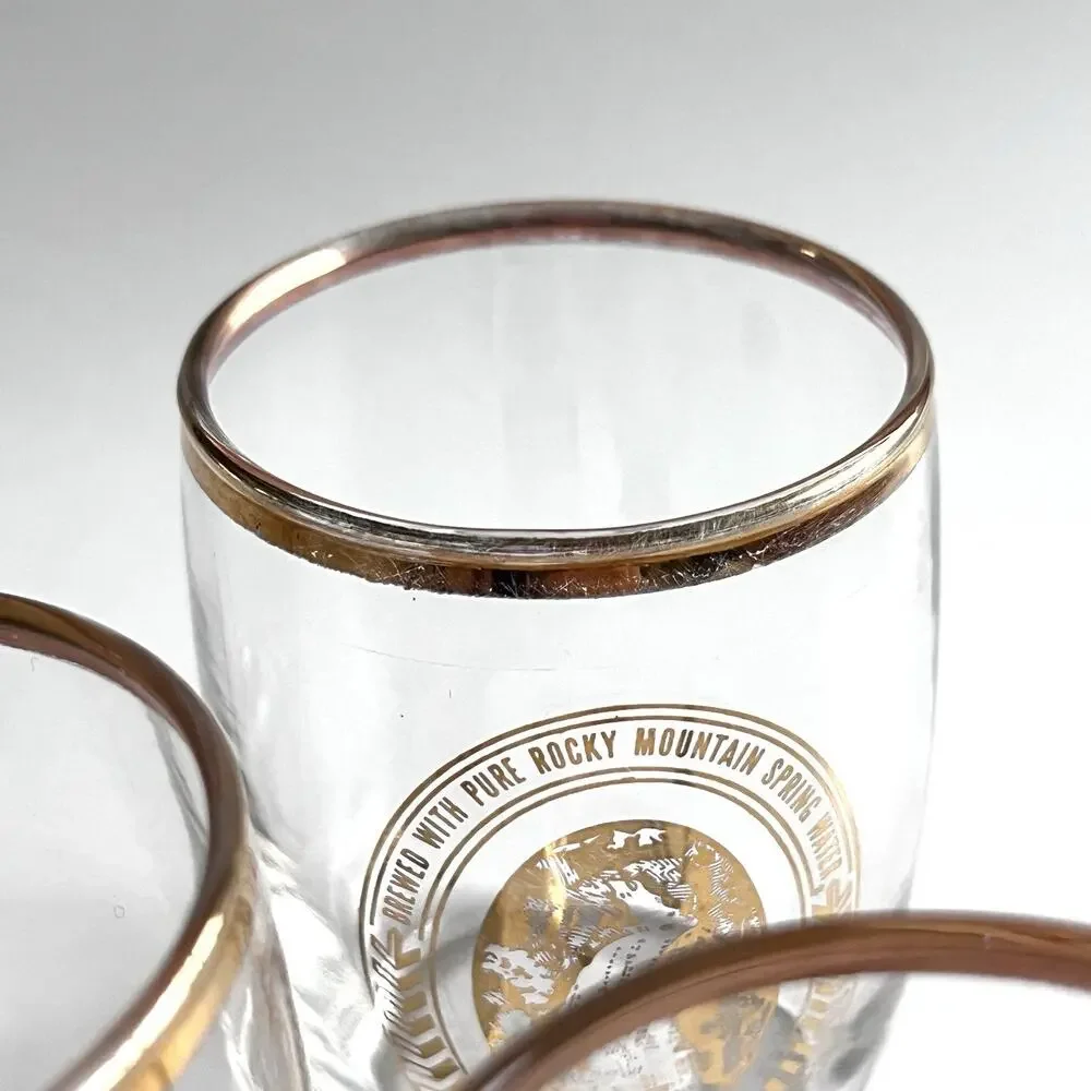 Set of 5 Coors Gold Rim Sampler Glasses Libbey Rocky Mountain Bar Brewery VTG