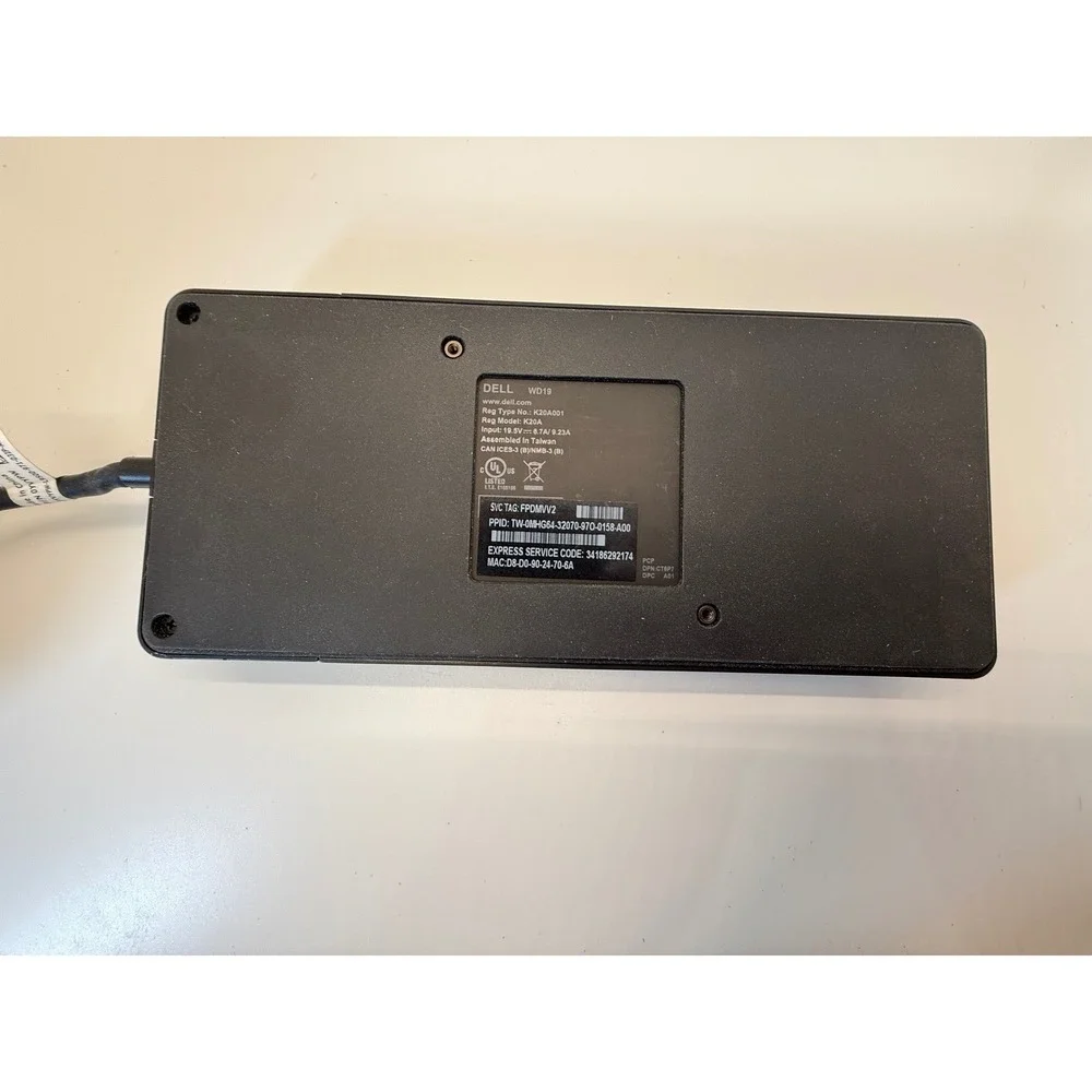 Dell WD19 Docking Station USB-C K20A Thunderbolt Laptop Hub Dual Display Port