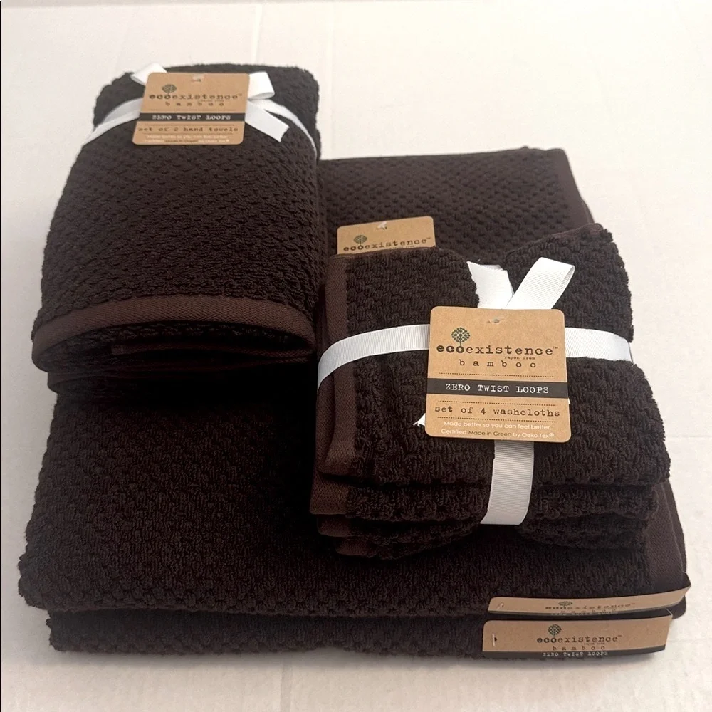 8pc ECOEXISTENCE Bamboo Zero Twist Loops Bath Towel Set-Dark Chocolate-DKCHOC25