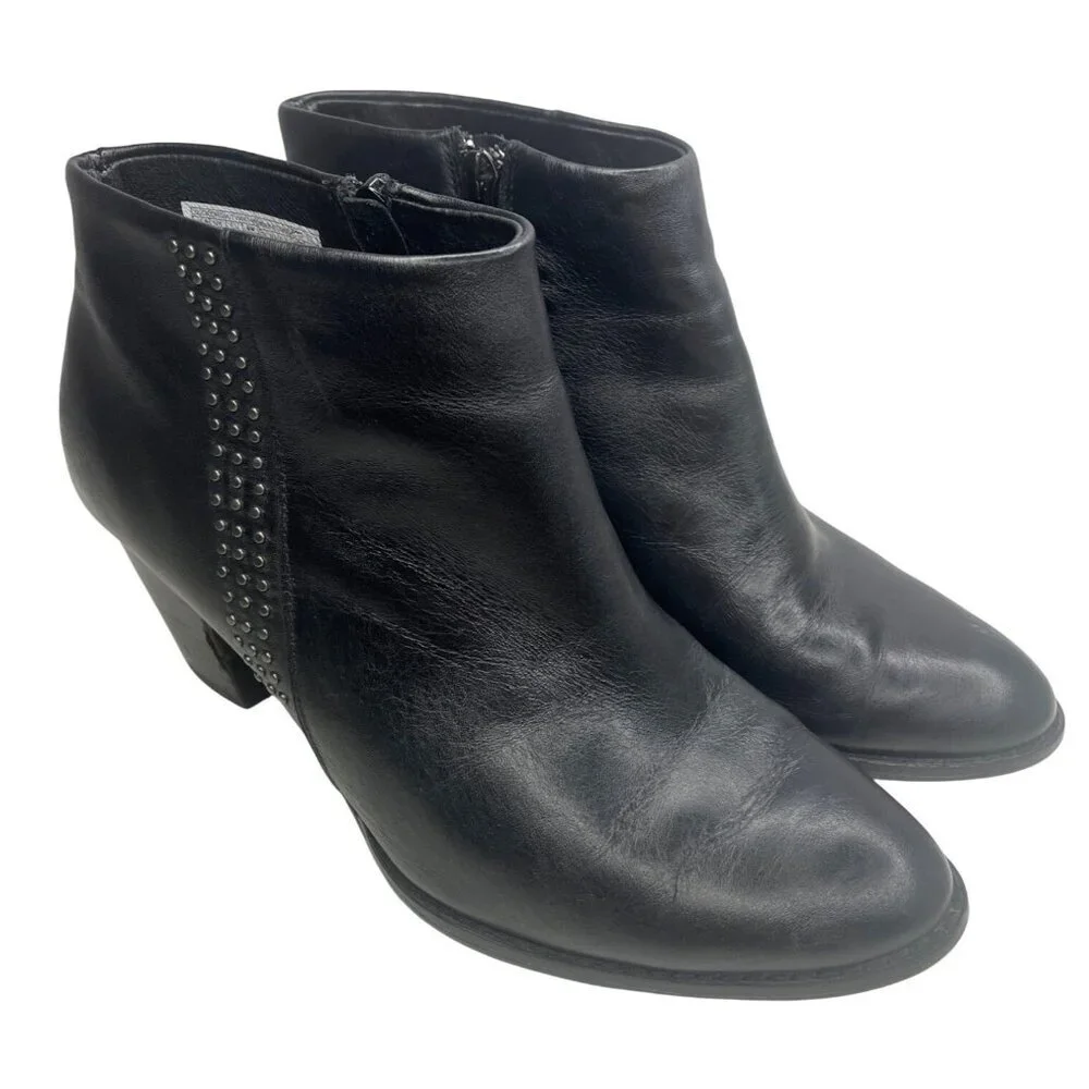 Vionic Georgia Orthaheel Studded Black Leather Ankle Boots Size 9 Booties