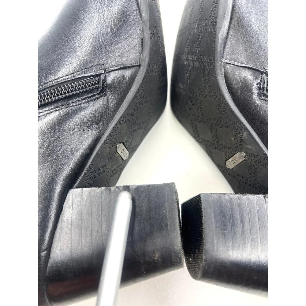 Vionic Georgia Orthaheel Studded Black Leather Ankle Boots Size 9 Booties
