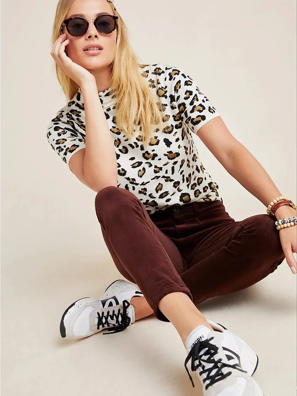 Anthropologie Naomi Mock Neck Leopard Print Knit Sweater Tee XS