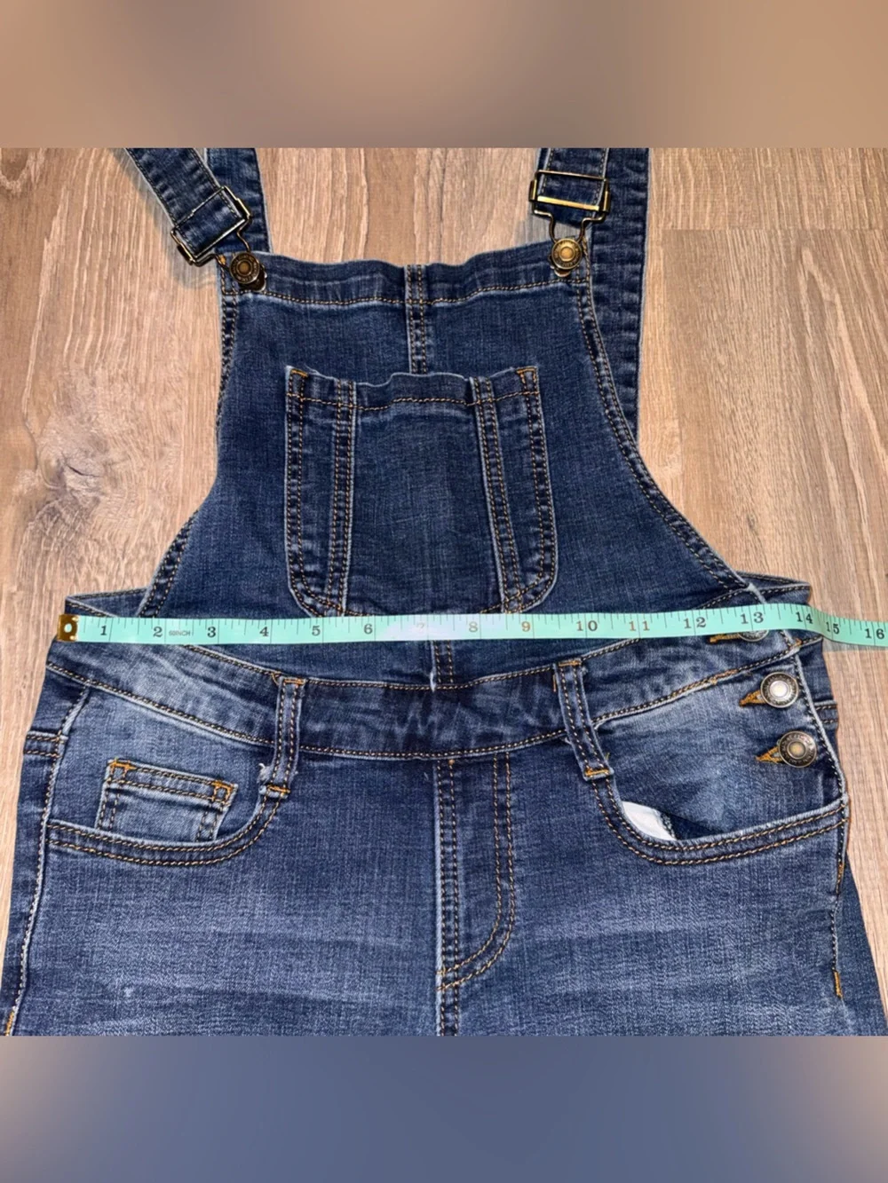 Machine Dark Blue Distressed busted skinny Denim Overalls 27