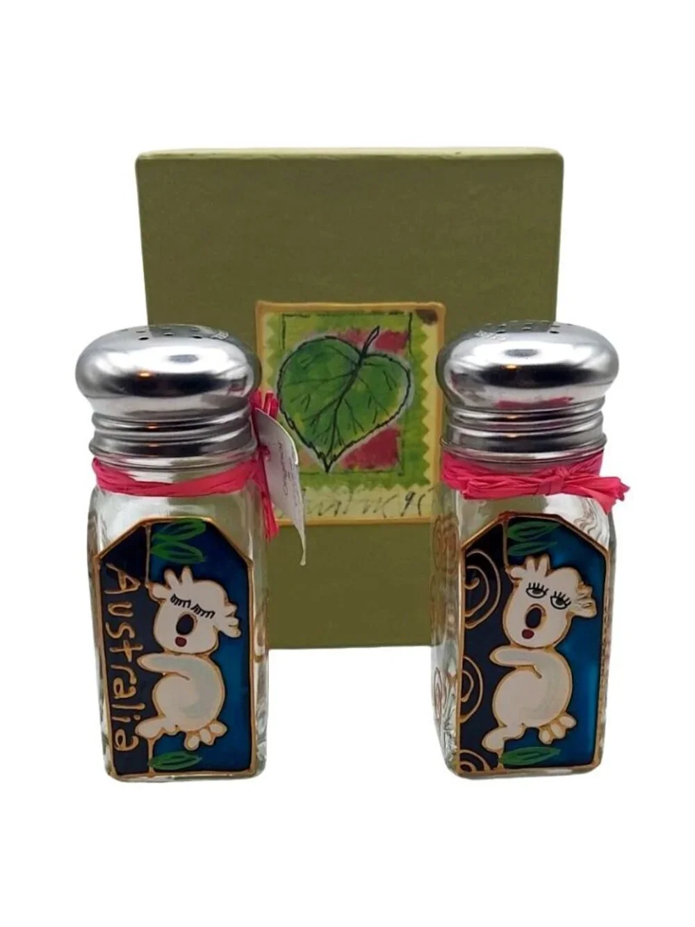 Liza Enger Handpainted Koala Bear Glass Salt & Pepper Shakers Gift Box Australia