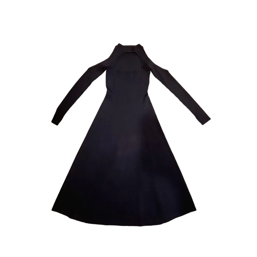 GANNI Ribbed Knit Cutout Midi Sweater Dress Black Size Small